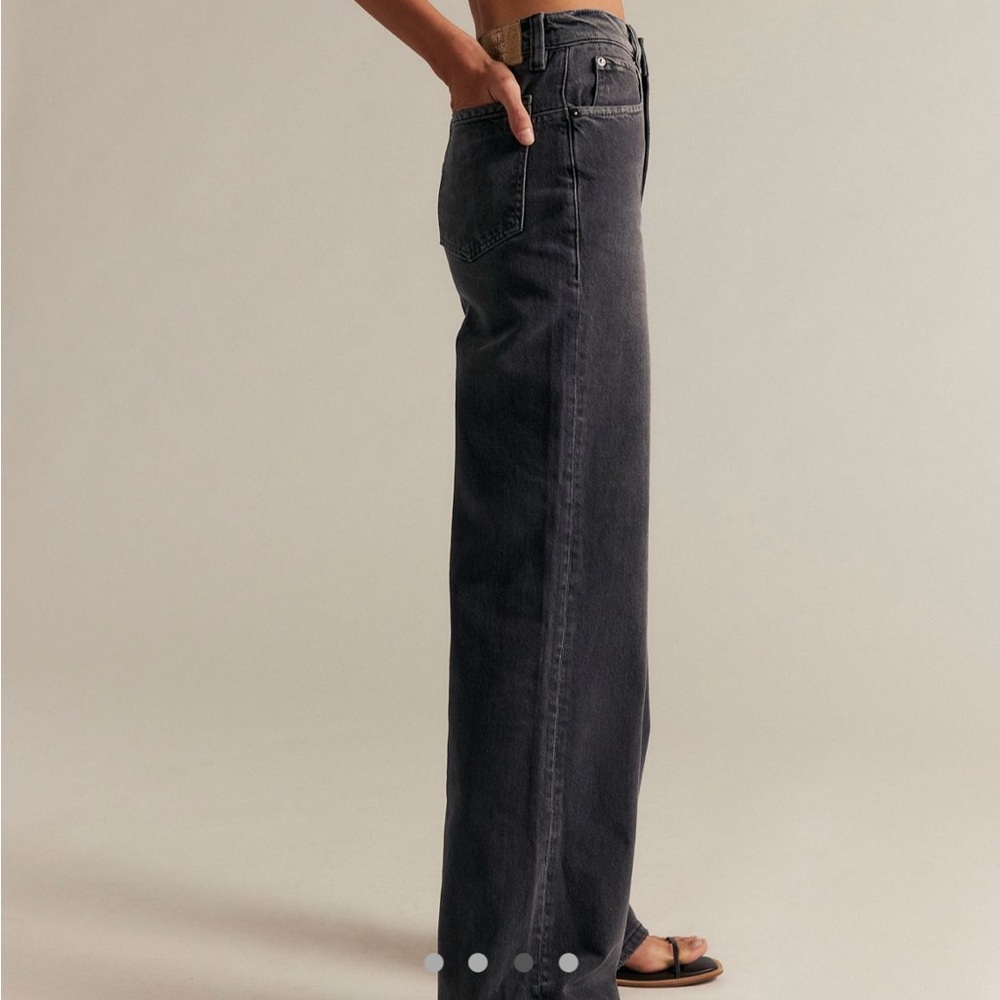 FREE PEOPLE TINSLEY BAGGY STRAIGHT LEG Denim Jeans Black Charcoal Size 31